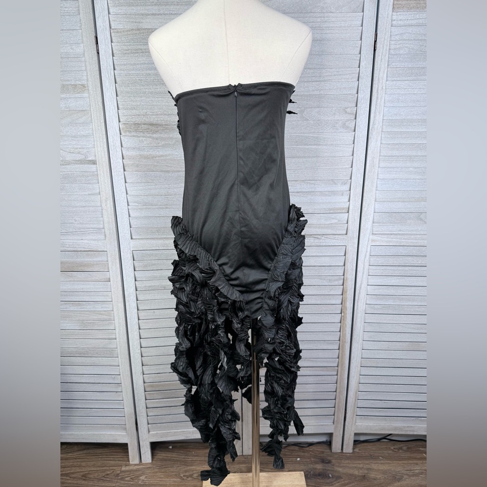 MICAS Ruffled Fringe Strapless Midi Dress Black-XL - Picture 2 of 2
